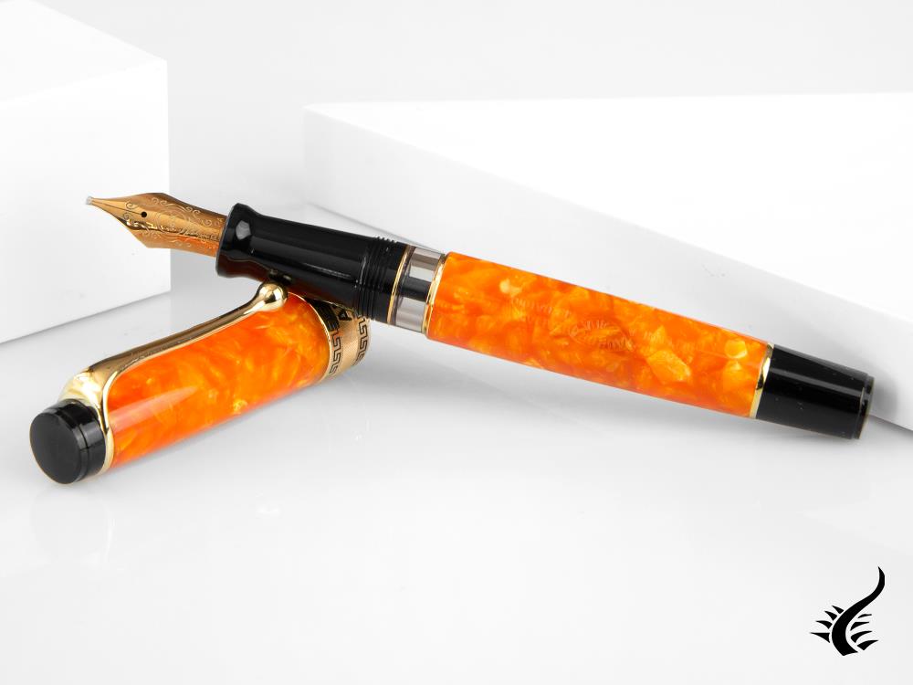 Aurora Optima Arancio Fountain Pen, Auroloide, Gold plated, 996-OR