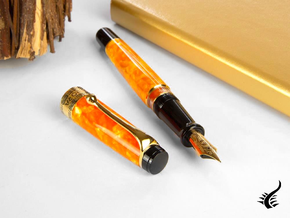 Aurora Optima Arancio Fountain Pen, Auroloide, Gold plated, 996-OR