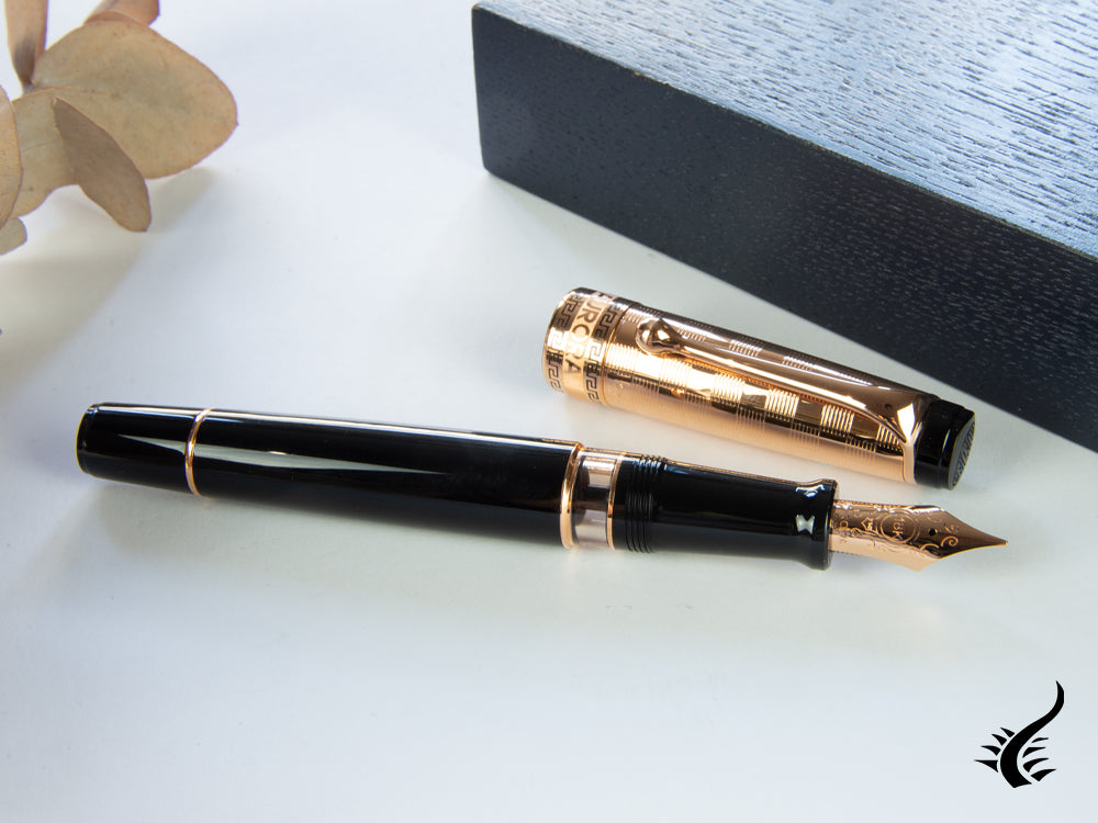 Aurora Optima Decò Fountain Pen, Resin, Rose gold cap and trim, G13-CDN