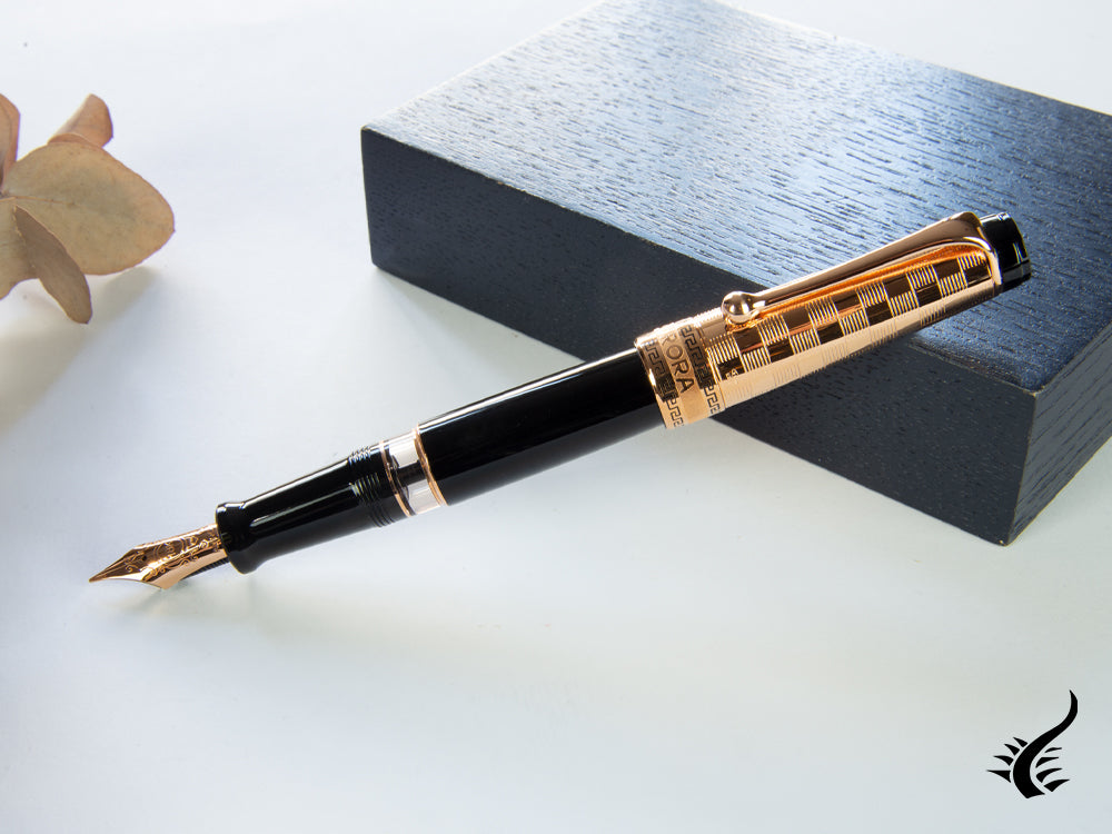 Aurora Optima Decò Fountain Pen, Resin, Rose gold cap and trim, G13-CDN