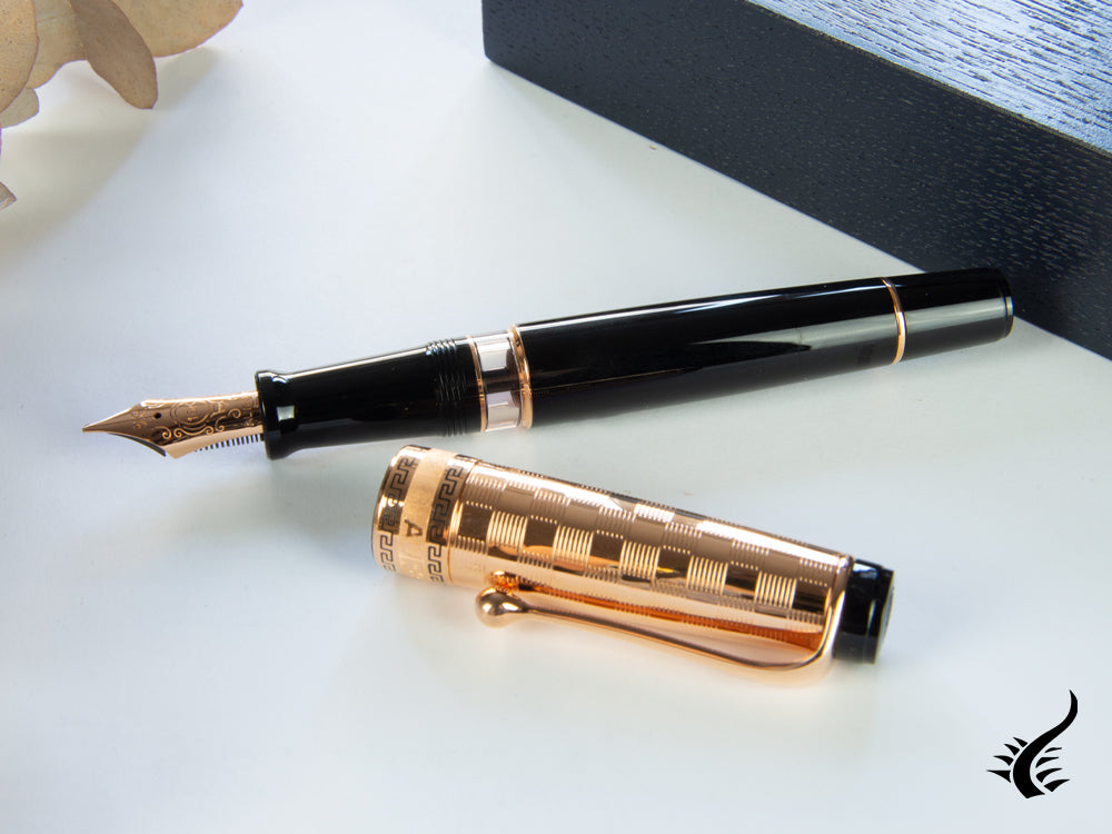 Aurora Optima Decò Fountain Pen, Resin, Rose gold cap and trim, G13-CDN