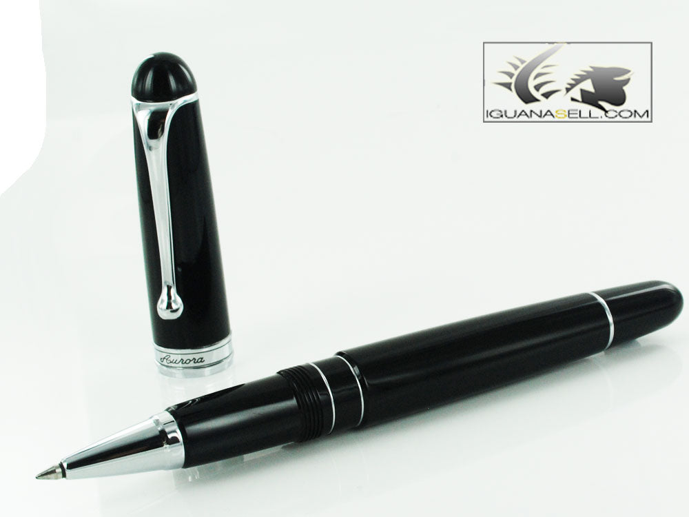 Aurora 88 Big Rollerball pen, Resin, Black, Chrome Trim, 875BC