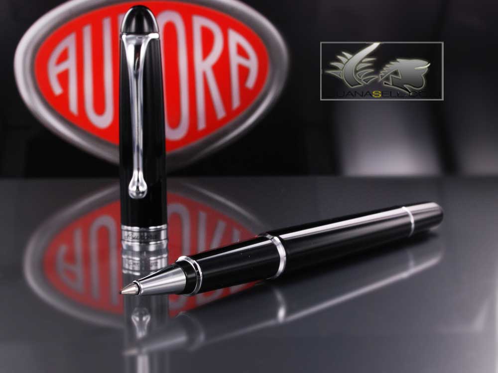 Aurora 88 Rollerball pen, Resin, Black, Chrome Trim, 870-C