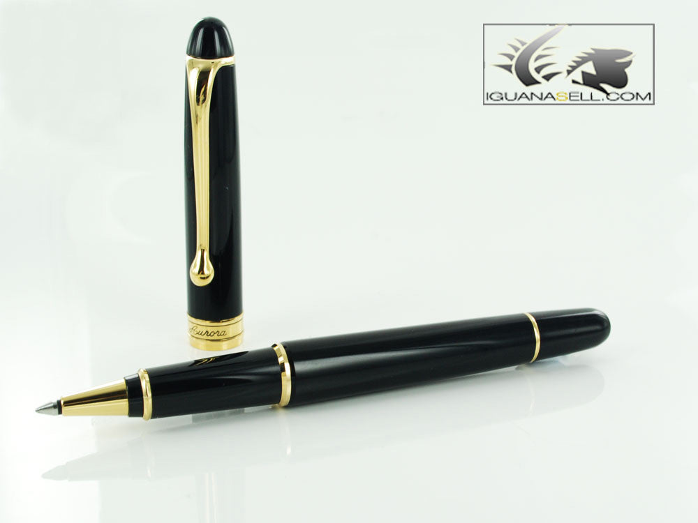 Aurora 88 Rollerball pen, Resin, Black, Gold plated, 870