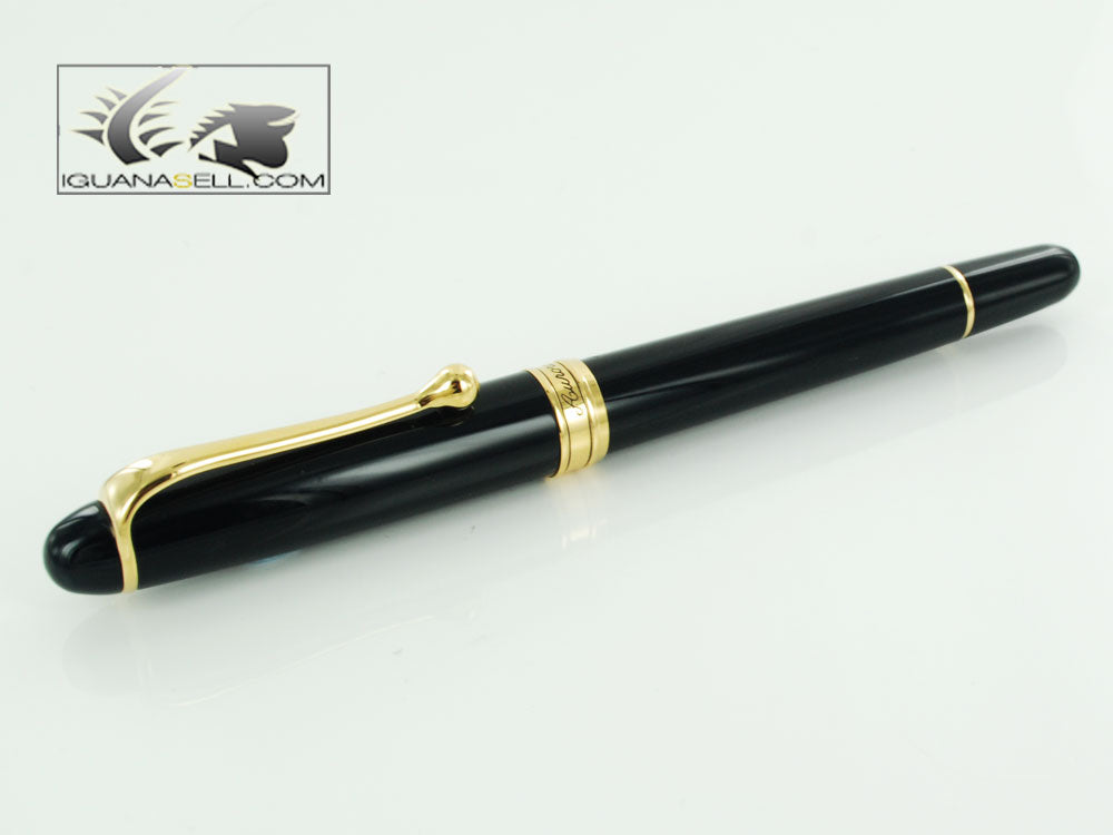 Aurora 88 Rollerball pen, Resin, Black, Gold plated, 870