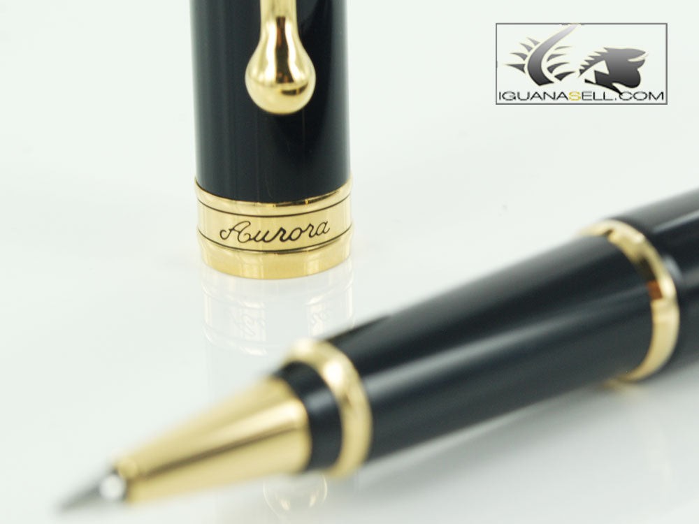 Aurora 88 Rollerball pen, Resin, Black, Gold plated, 870