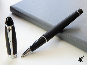 Aurora Roller Pen Ipsilon Satin  -  Black Resin & Chrome Trims  - B70N