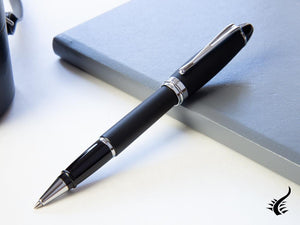 Aurora Roller Pen Ipsilon Satin  -  Black Resin & Chrome Trims  - B70N