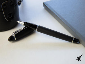 Aurora Roller Pen Ipsilon Satin  -  Black Resin & Chrome Trims  - B70N