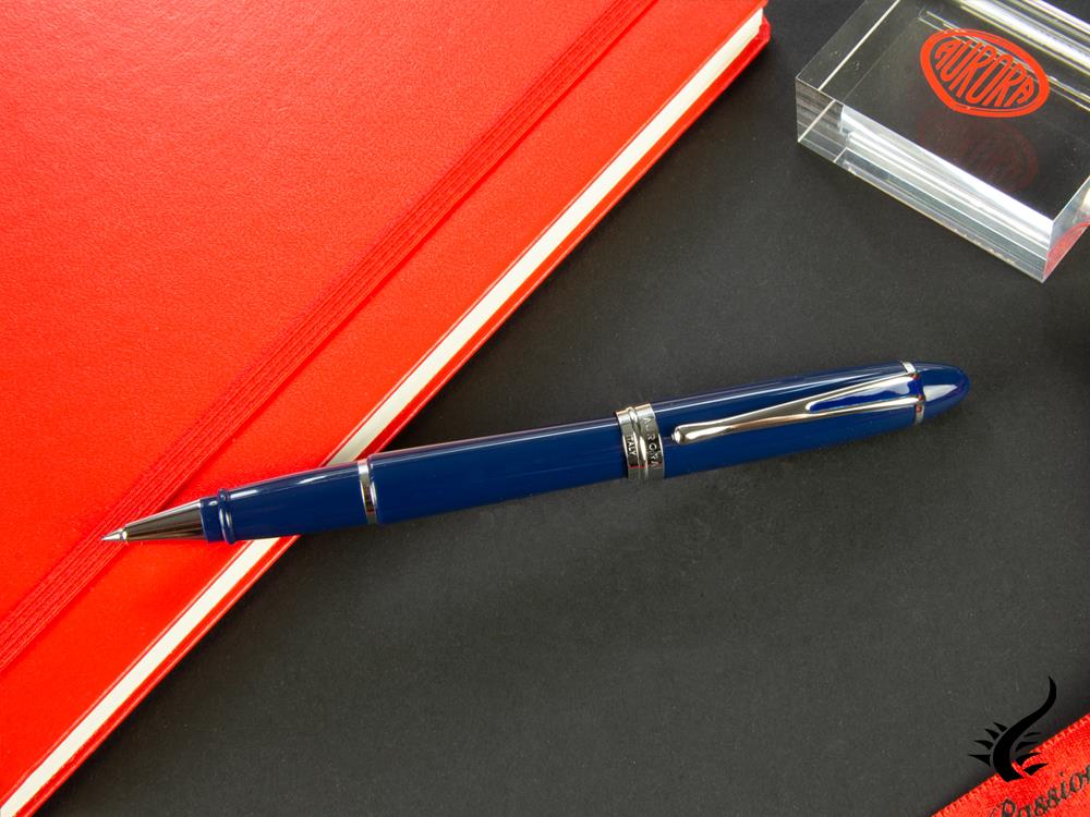 Aurora Rollerball Pen Ipsilon De Luxe -Blue Resin & Chrome Trims-B72CB