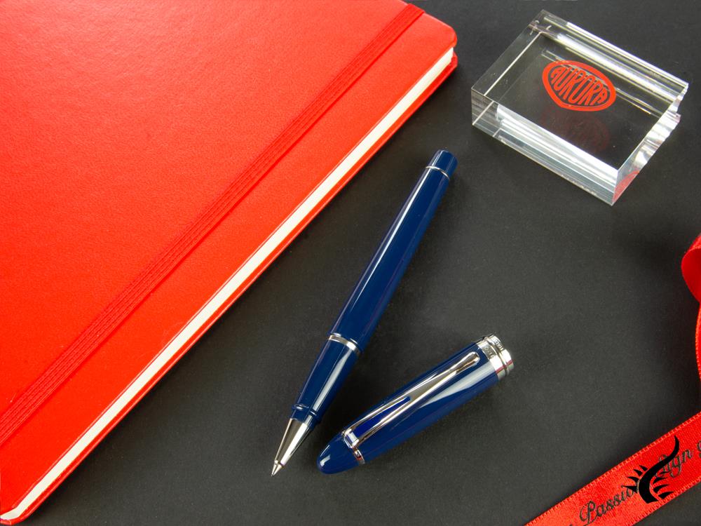 Stylo à bille Aurora Ipsilon De Luxe - Résine bleue et garnitures chromées - B72CB