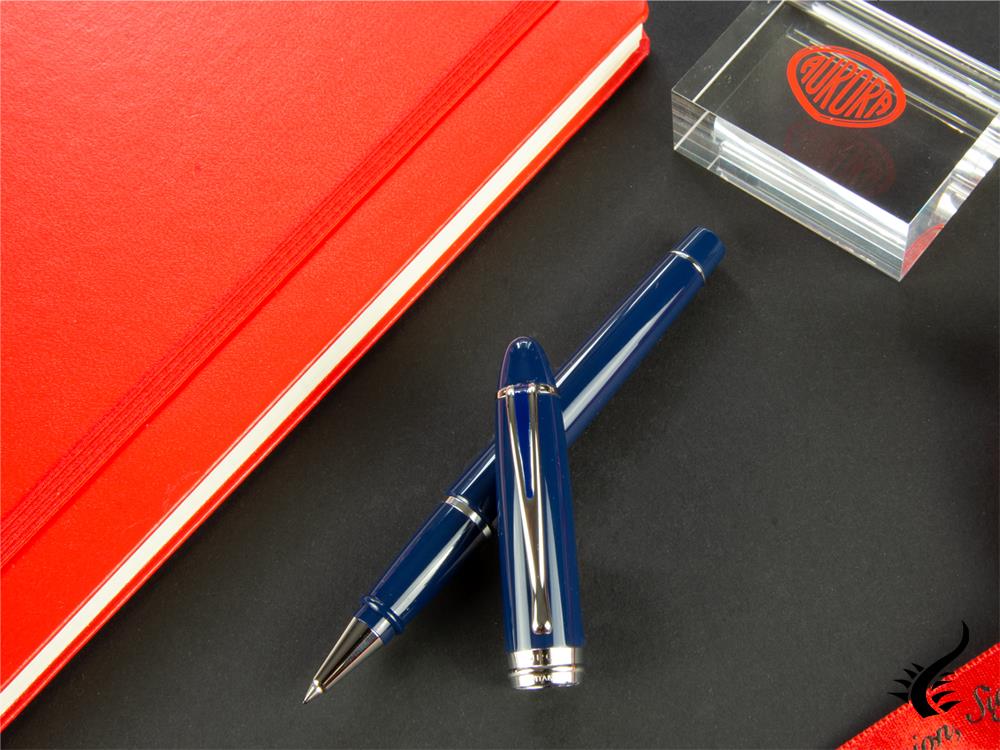 Aurora Rollerball Pen Ipsilon De Luxe -Blue Resin & Chrome Trims-B72CB