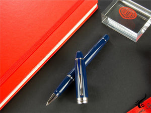 Aurora Rollerball Pen Ipsilon De Luxe -Blue Resin & Chrome Trims-B72CB