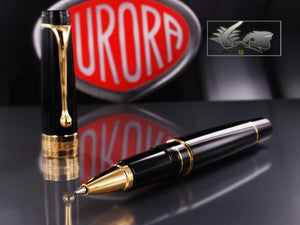 Aurora Optima Rollerball pen, Resin, Black, Gold plated 975N