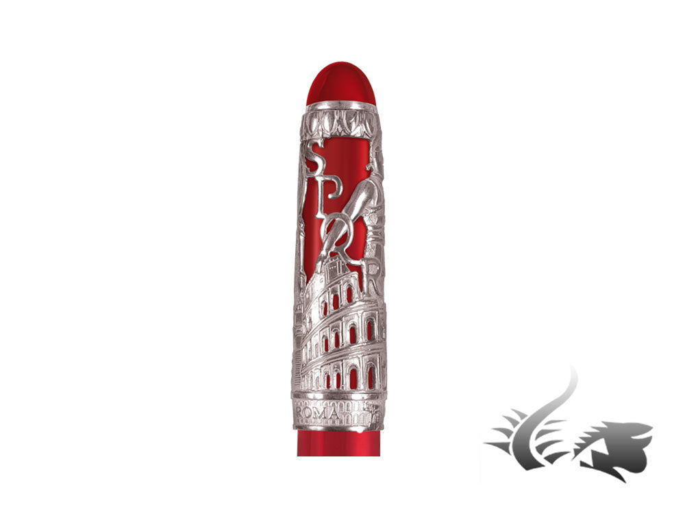 Stylo roller Aurora édition spéciale Roma 88, résine, attributs en argent 925, rouge