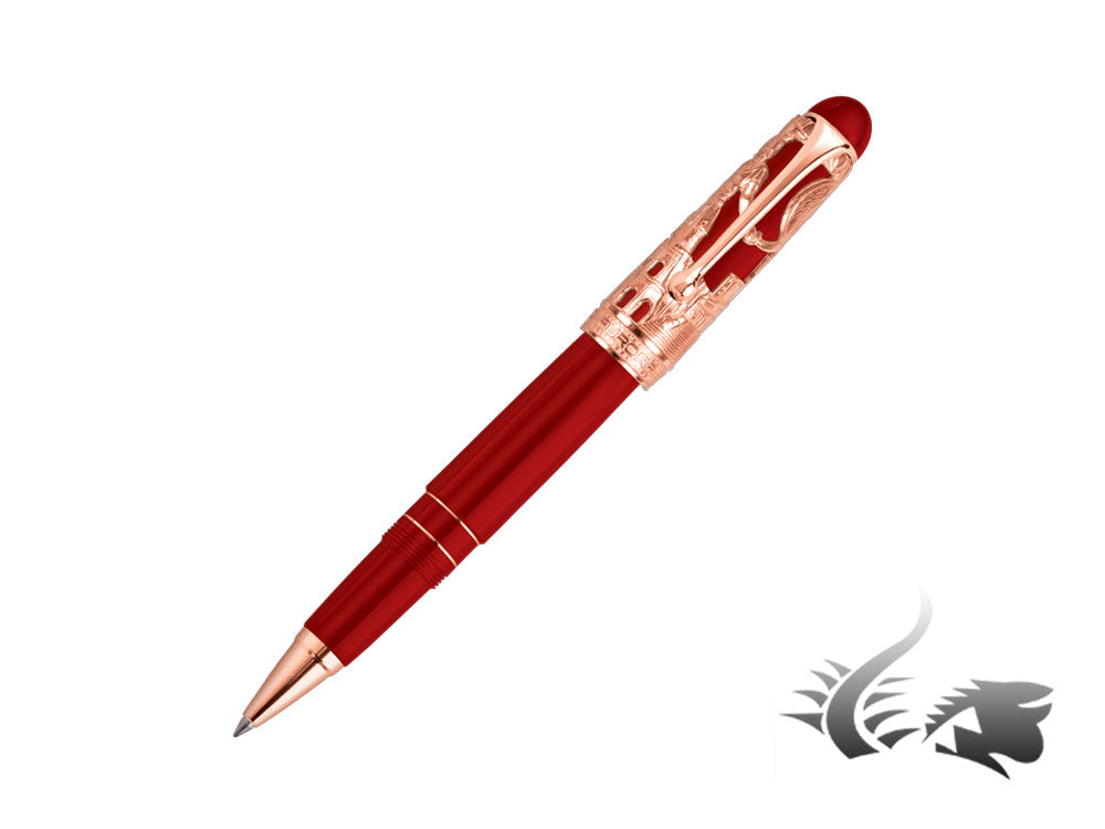 Aurora Roma Special edition Rollerball pen, Resin, Rose gold trim, Red, 875-VR