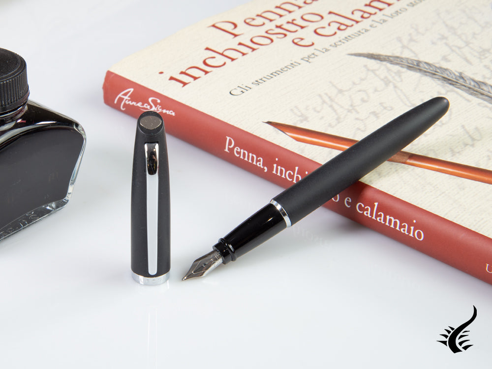 Aurora Style Fountain Pen, Black Resin, Chrome trim, E20N