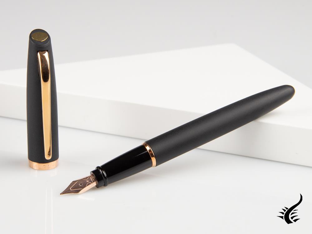 Aurora Style Fountain Pen, Black Resin, Rose gold trim, E20PN