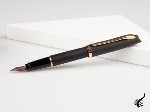 Aurora Style Fountain Pen, Black Resin, Rose gold trim, E20PN