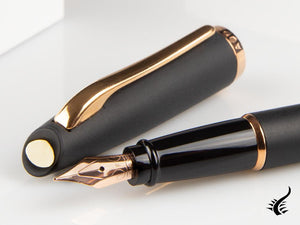 Aurora Style Fountain Pen, Black Resin, Rose gold trim, E20PN