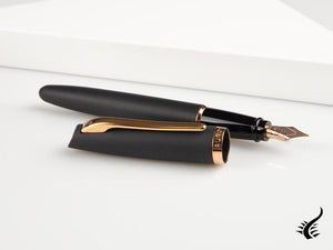 Aurora Style Fountain Pen, Black Resin, Rose gold trim, E20PN