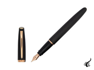 Aurora Style Fountain Pen, Black Resin, Rose gold trim, E20PN