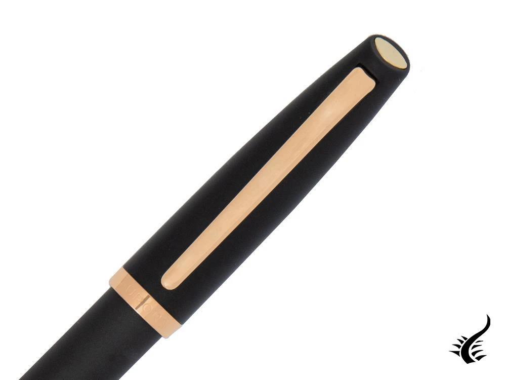 Aurora Style Fountain Pen, Black Resin, Rose gold trim, E20PN