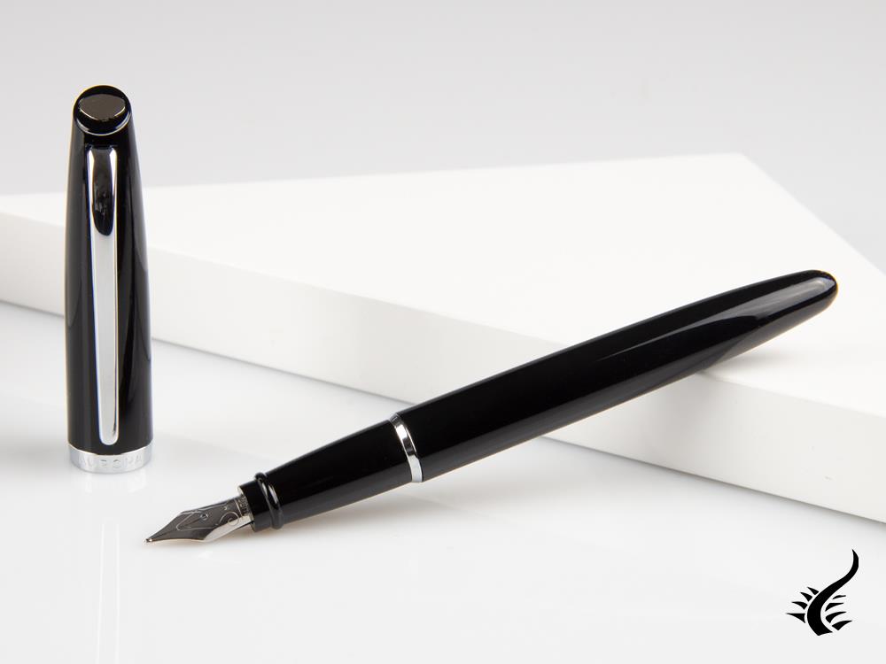 Aurora Style Fountain Pen - Black Resin and Chrome Trims - E12N