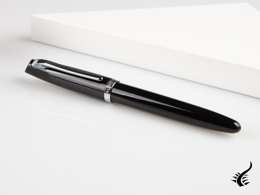 Aurora Style Fountain Pen - Black Resin and Chrome Trims - E12N