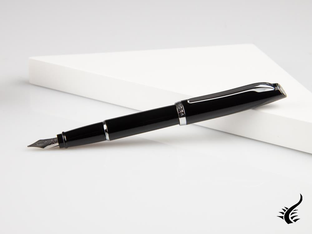 Aurora Style Fountain Pen - Black Resin and Chrome Trims - E12N