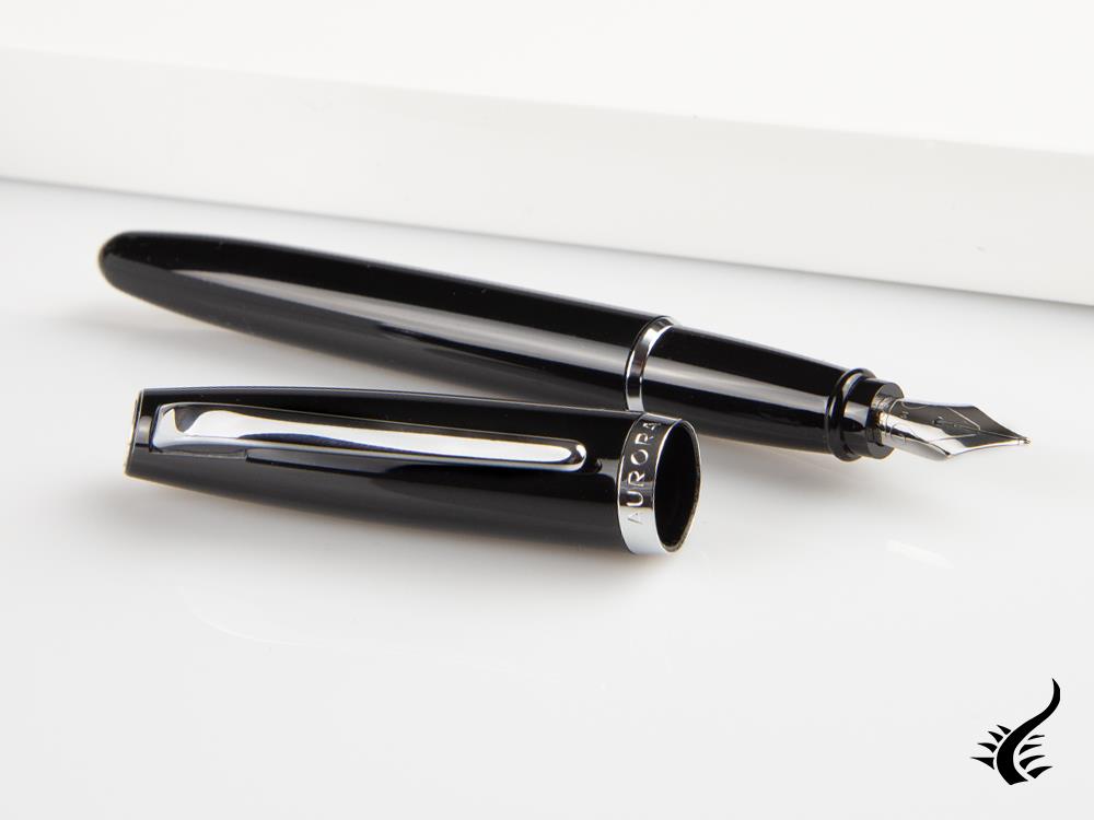 Aurora Style Fountain Pen - Black Resin and Chrome Trims - E12N