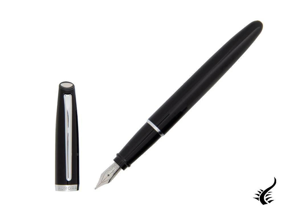 Aurora Style Fountain Pen - Black Resin and Chrome Trims - E12N