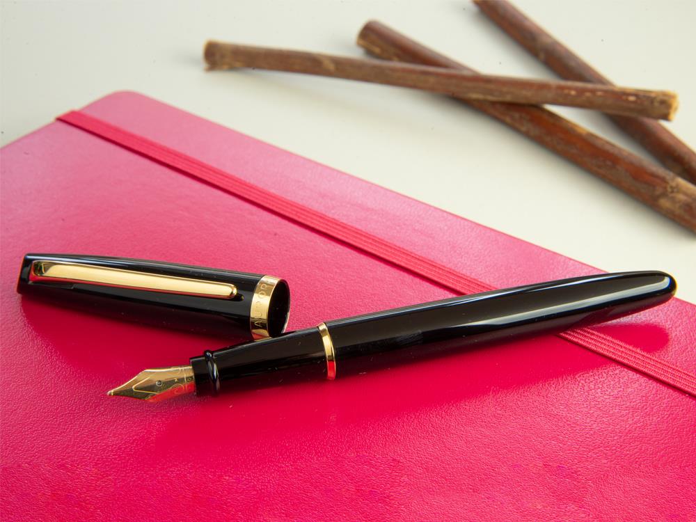 Aurora Style Fountain Pen - Black and Gold-Plated  -  E12DN