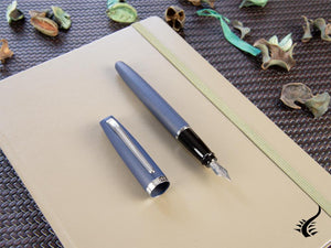 Aurora Style Fountain Pen, Blue Resin, Chrome trim, E20B