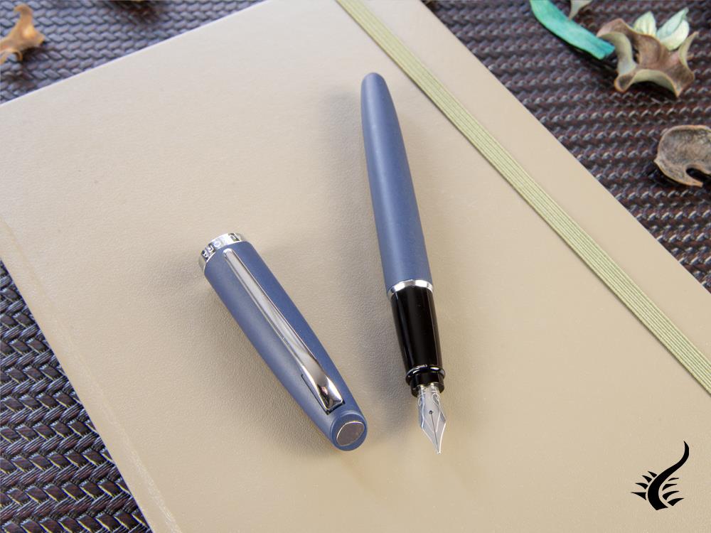 Aurora Style Fountain Pen, Blue Resin, Chrome trim, E20B