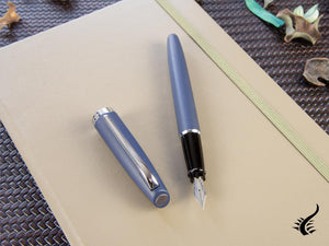 Aurora Style Fountain Pen, Blue Resin, Chrome trim, E20B