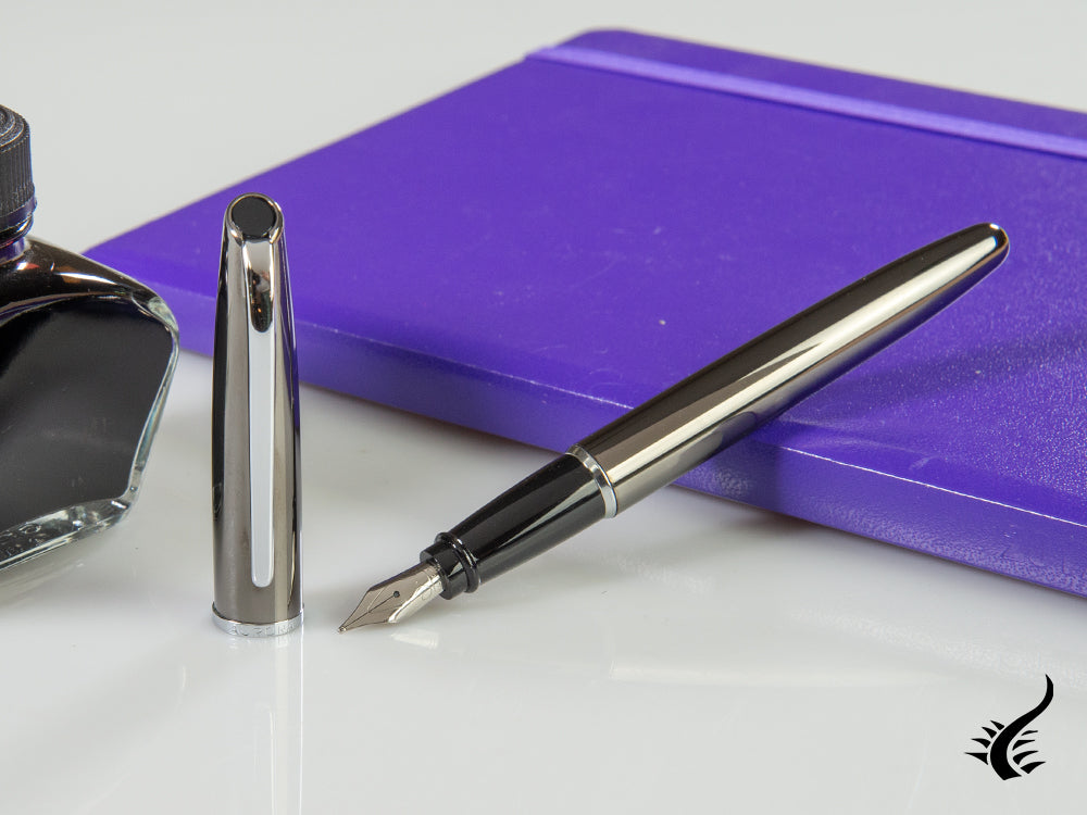 Aurora Style Fountain Pen, Lacquer, Chrome Trim, Grey, E13