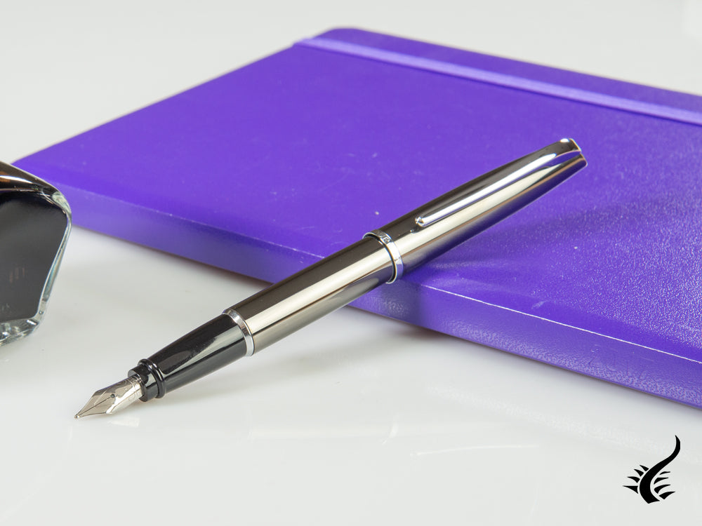 Aurora Style Fountain Pen, Lacquer, Chrome Trim, Grey, E13