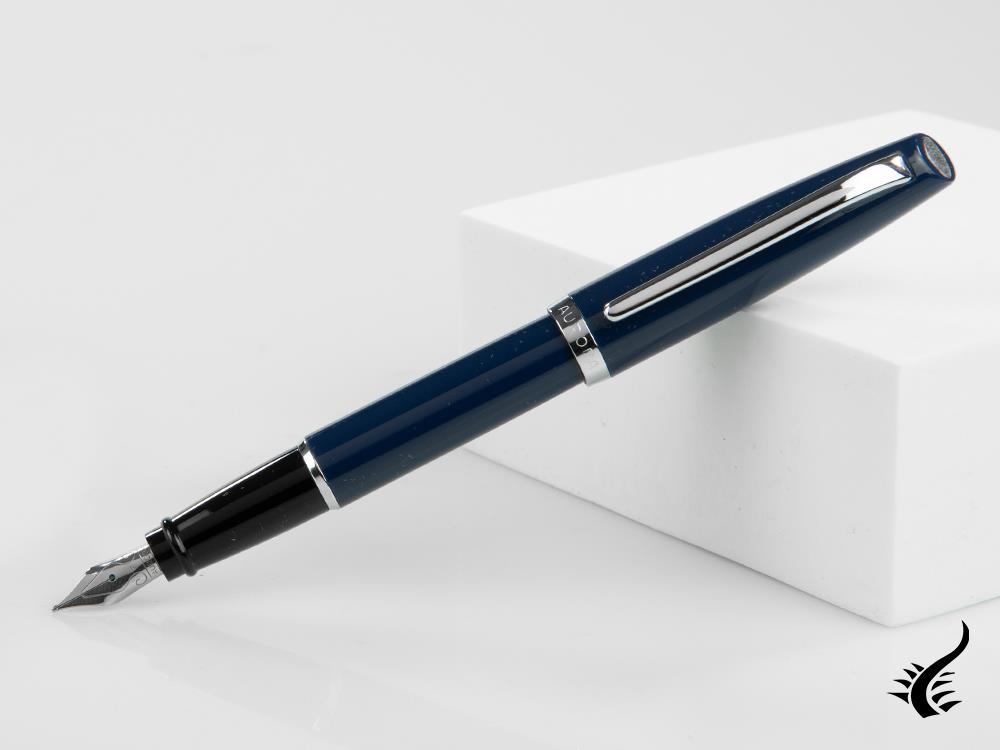 Aurora Style Fountain Pen, Resin, Chrome Trim, Blue, E12CB