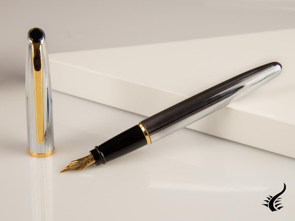 Aurora Style Guilloché Fountain Pen, Chrome, Gold plated, Silver, E14