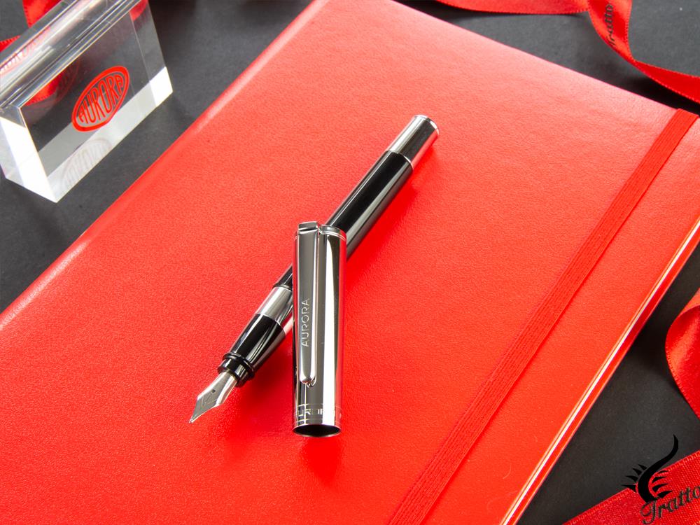 Aurora TU Fountain Pen, Resin, Chrome Trim, Black, T11CN