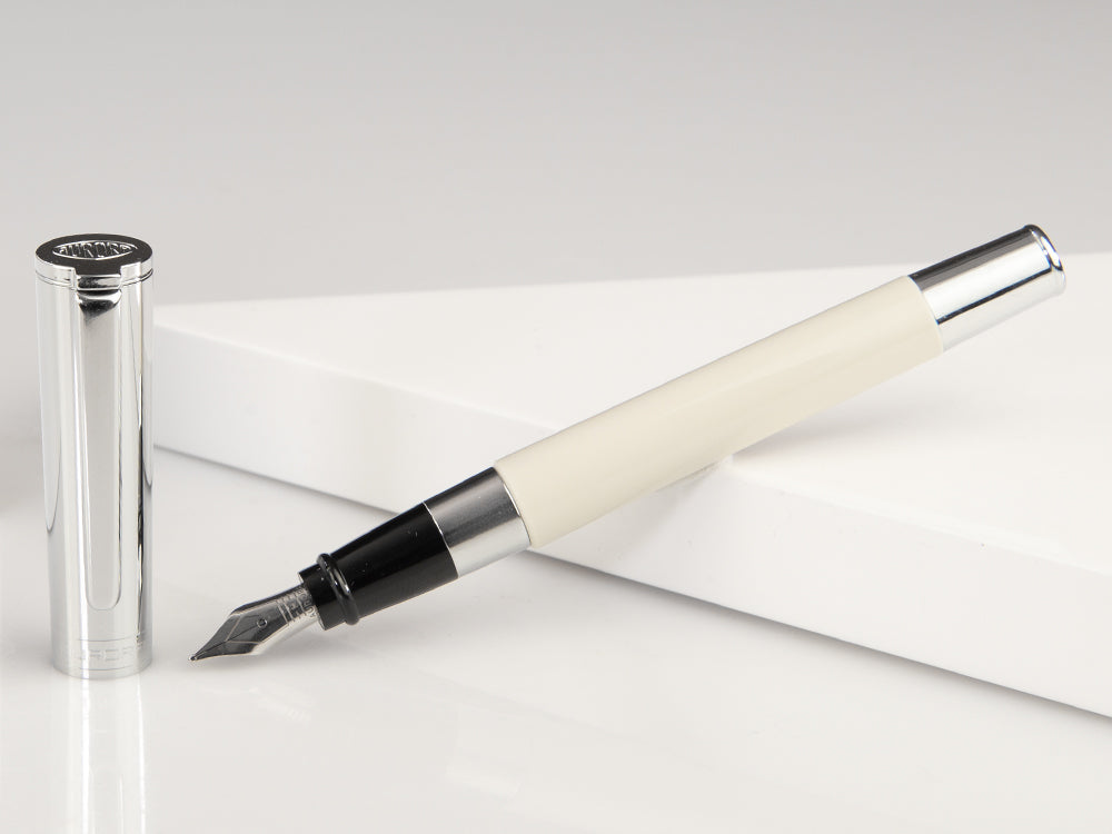 Aurora TU Fountain Pen, Resin, Chrome Trim, White, t11cw