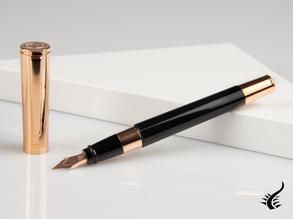 Aurora TU Fountain Pen, Resin, Rose Gold PVD, Black, T11CPN