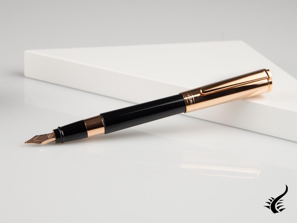 Aurora TU Fountain Pen, Resin, Rose Gold PVD, Black, T11CPN