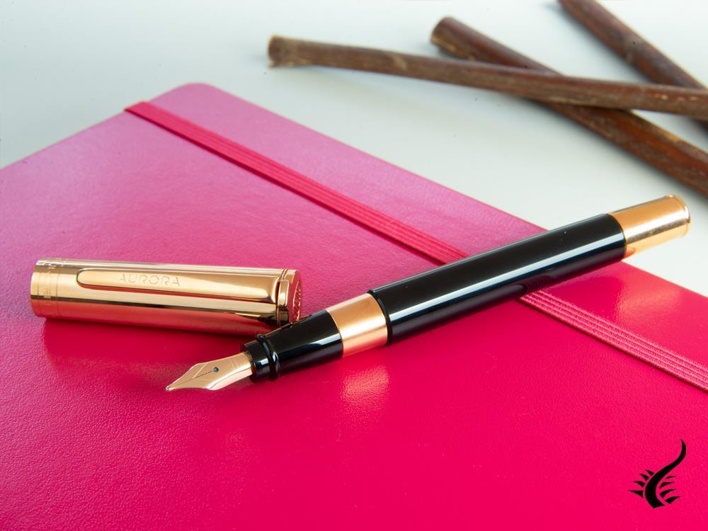 Aurora TU Fountain Pen, Resin, Rose Gold PVD, Black, T11CPN