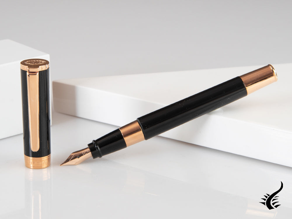 Aurora TU Fountain Pen, Resin, Rose Gold PVD, Black, T11PN