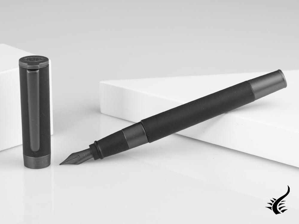 Aurora TU Full Metal Black Fountain Pen, Ruthenium trim, Black, T10-RN