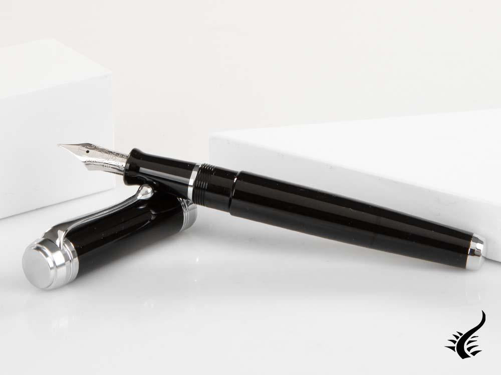 Aurora Talentum Big Fountain Pen, Resin, Chrome Trim, Black, d11N