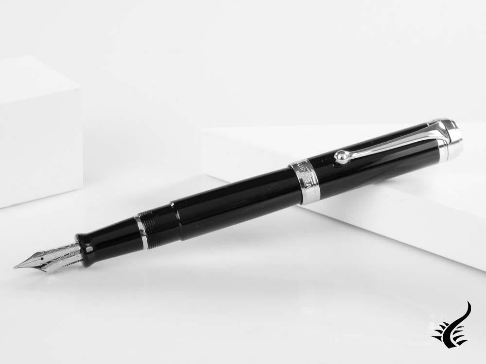 Aurora Talentum Big Fountain Pen, Resin, Chrome Trim, Black, d11N