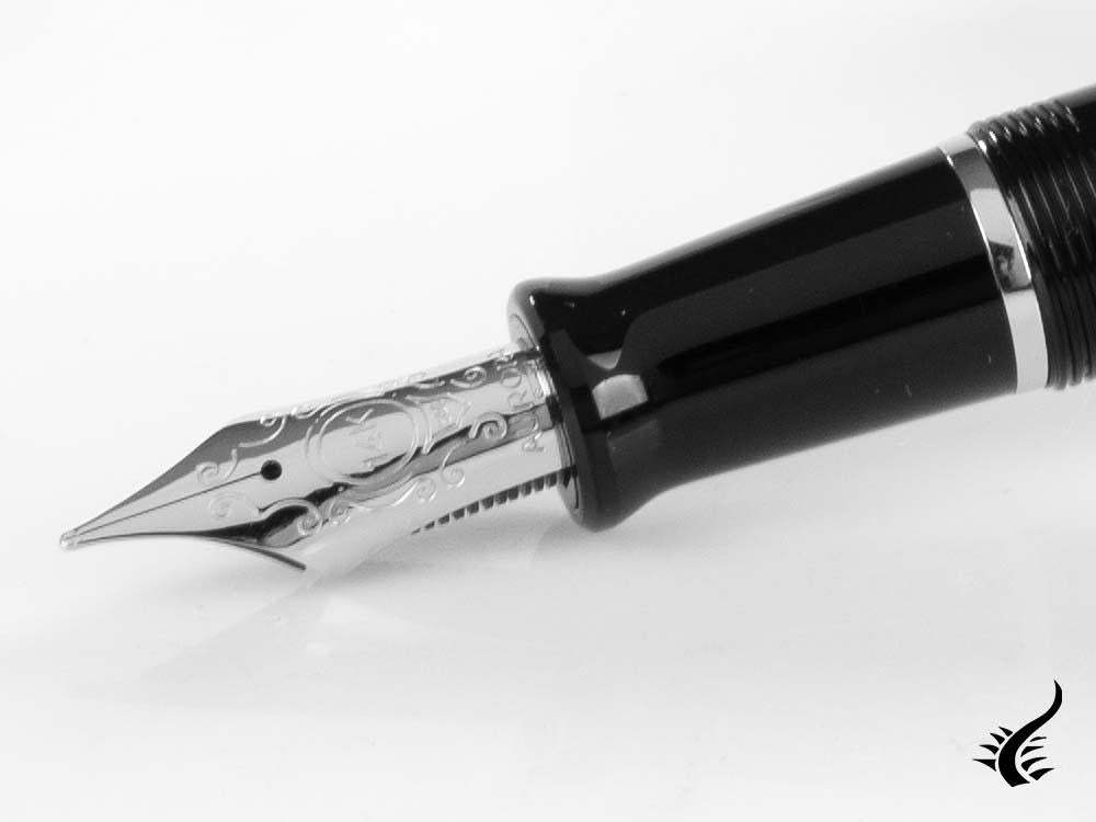 Aurora Talentum Big Fountain Pen, Resin, Chrome Trim, Black, d11N